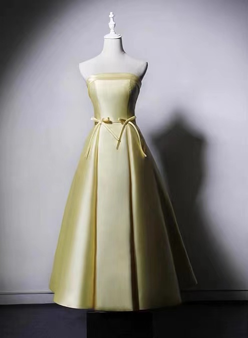 Lemon Yellow ,strapless Bridesmaid Dresses ,party Dresses For Birthdays,graduation Dresses,custom Made