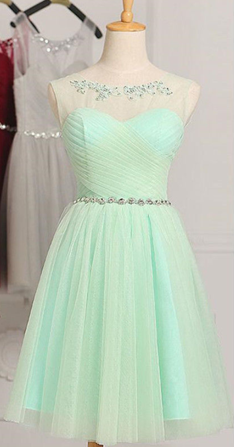 light green homecoming dress short Chic Short Tulle A line Sleeveless Knee Length Homecoming Dress – BIZTUNNEL