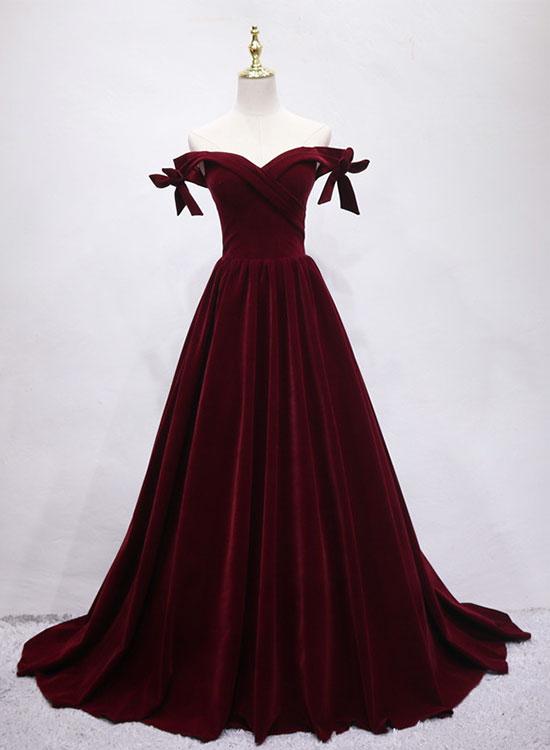 prom dresses 2025 burgundy Long Satin Slit Prom Dresses Off The Shoulder – alinanova