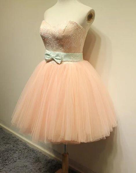 Cute Lace And Tulle Knee Length Party Dress,homecoming Dress