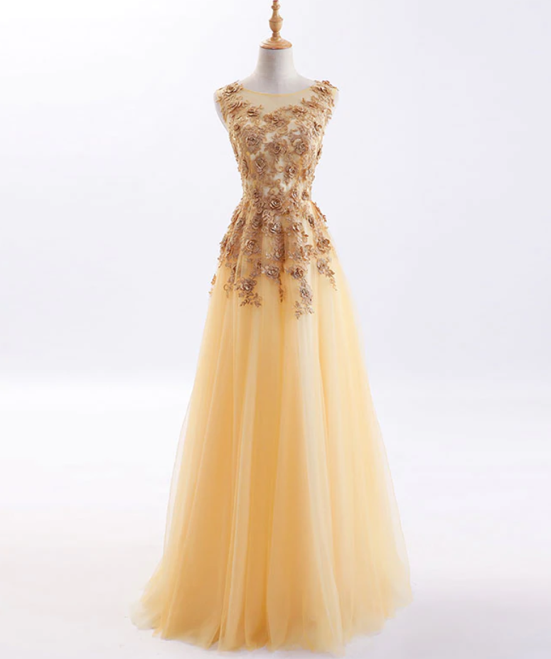 Prom Dresses,a Line Tulle Applique Long Prom Dress, Evening Dress
