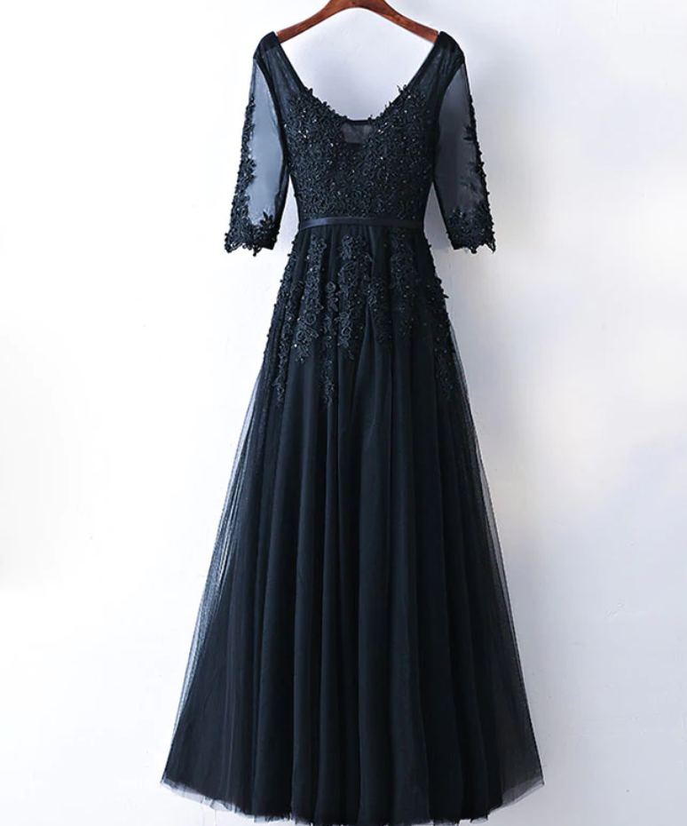 Prom Dresses,v Neck Tulle Lace Applique Long Prom Dress, Evening Dress