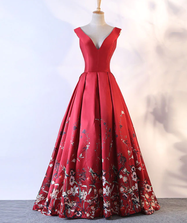Prom Dresses,floral Pattern Long Prom Dress, Evening Dress