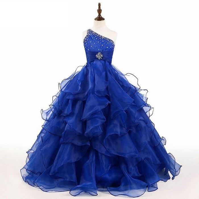 Real Photo Lovely Blue Flower Girl Dresses For Weddings Kids Evening Dress Holy Communion Dresses For Girls Pageant Gowns