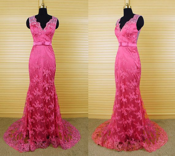 Pink Prom Dresses,v Neckline Prom Dress,sexy Prom Dress,lace Prom Dresses