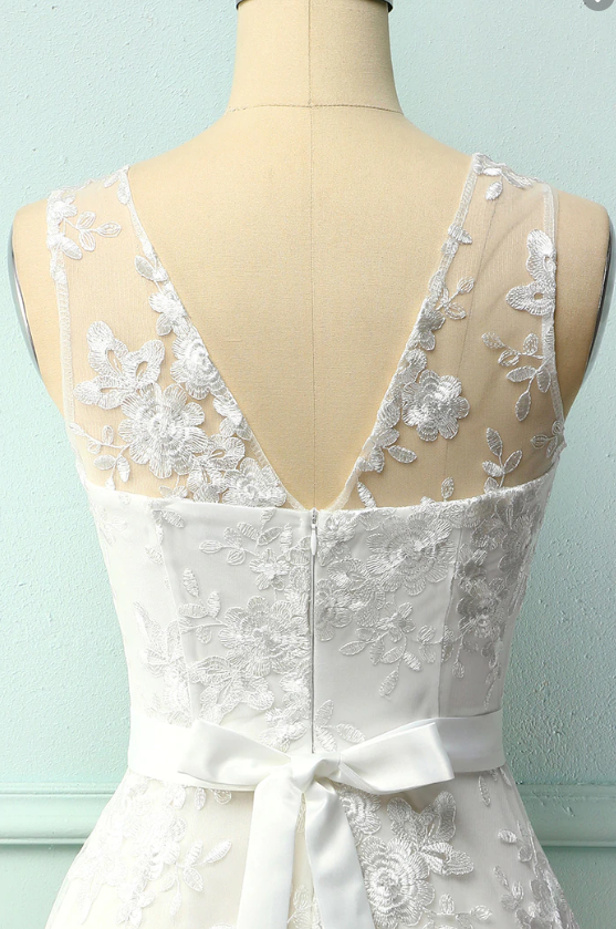 Ivory Chiffon with Lace Straps Short Party Dress