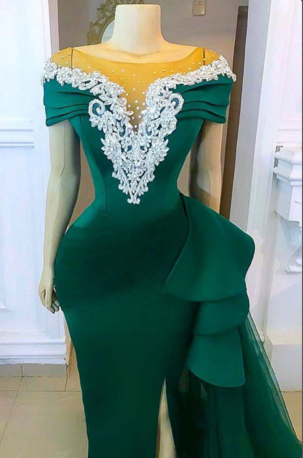 Emerald Green Wedding Reception Dress, African Wedding Dress, African Women  Clothing, African Prom Dress With Train, African Bridal Dress,