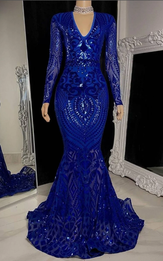 Royal Blue Mermaid Sequin Prom Dress,christmas Dress,african Women Party  Dresses,wedding Reception Gown,shimmery Dresses,engagement Gown