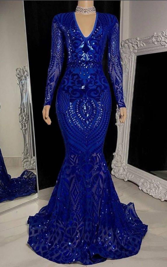 Royal Blue Mermaid Sequin Prom Dress,christmas Dress,african Women Party  Dresses,wedding Reception G on Luulla