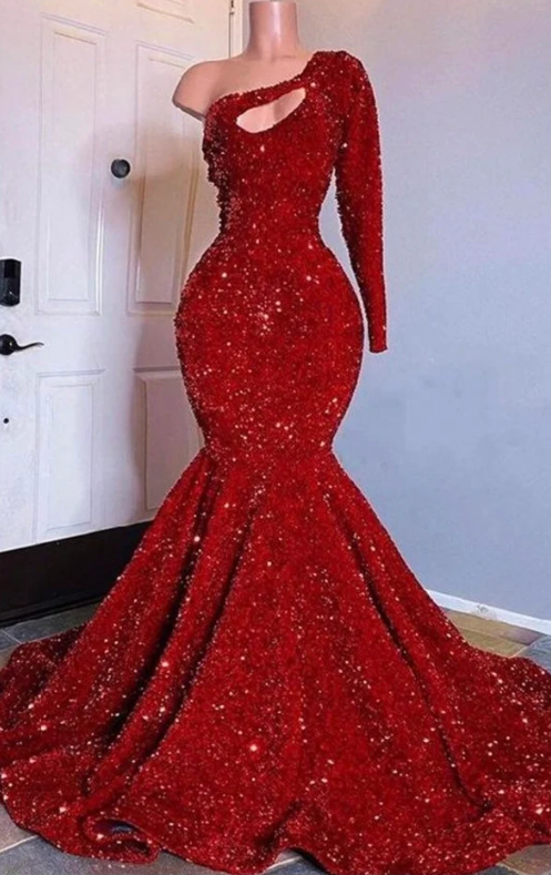 Red Mermaid Sequins Prom Dress,wedding Reception Gown, Christmas Dress,shimmery Dresses, Bridal Dresses, African Women Party Dresses