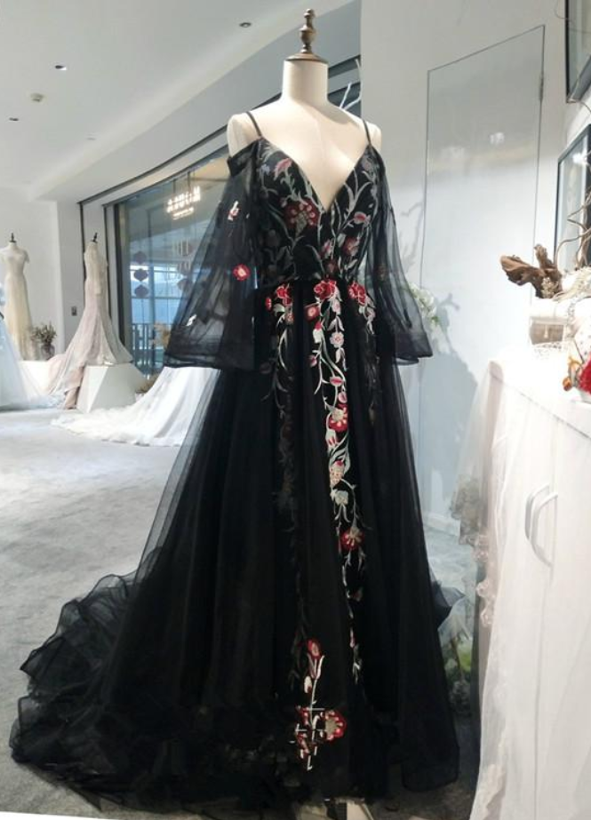 Prom Dresses,long Sleeves Floor Length Formal Prom Dress, Charming Party Dress