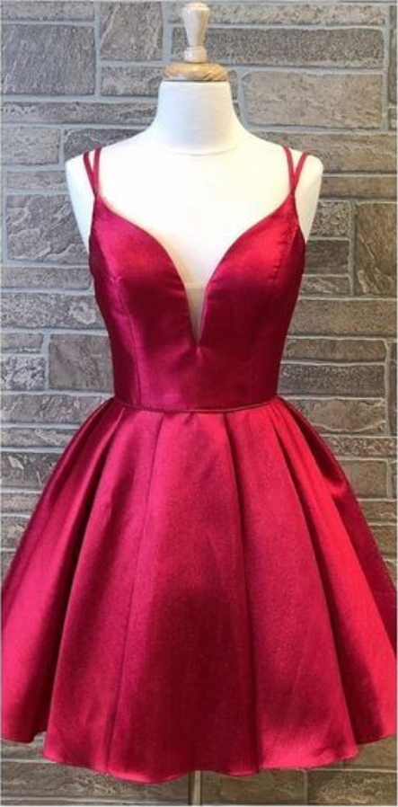 Prom Dresses,straps Satin Homecoming Dress With Bow Back,simple Short ...