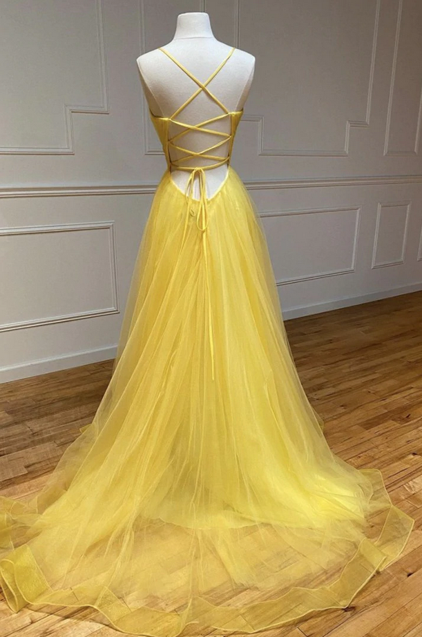 A Line Tulle Tiered Long Prom Dresses,Evening Dress Y2073 main image 1