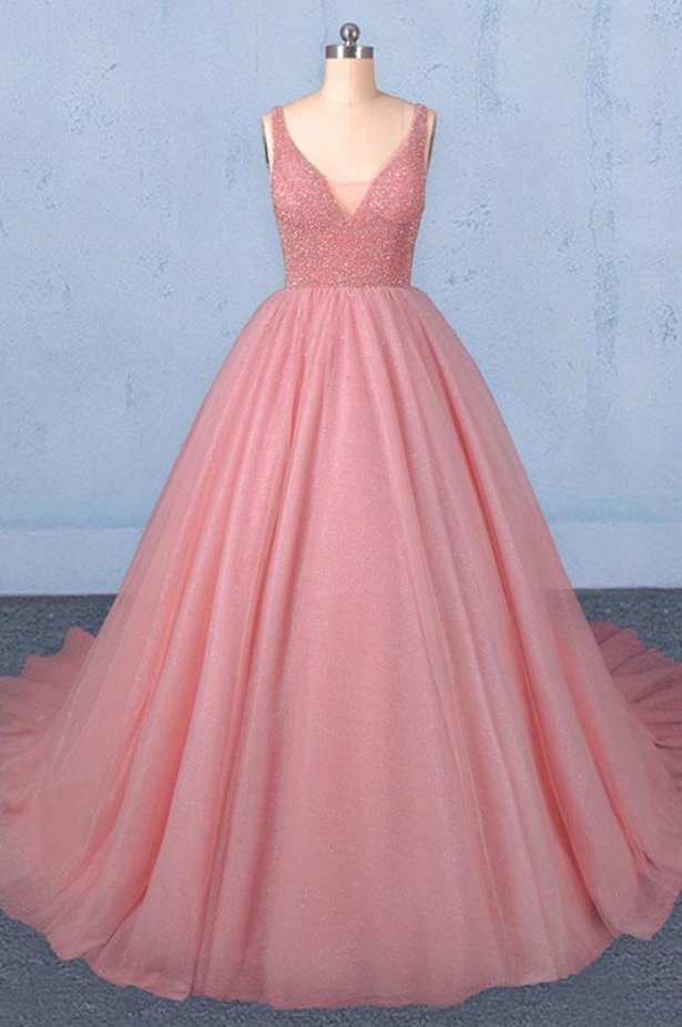 knee length dresses for ladies Pink Princess Puffy Ball Gown Prom Dresses - main image 1