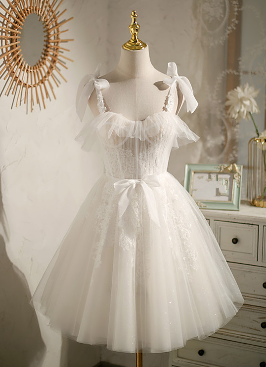 Cute V-neck Lace Homecoming Dress, Tulle Short Prom Dress
