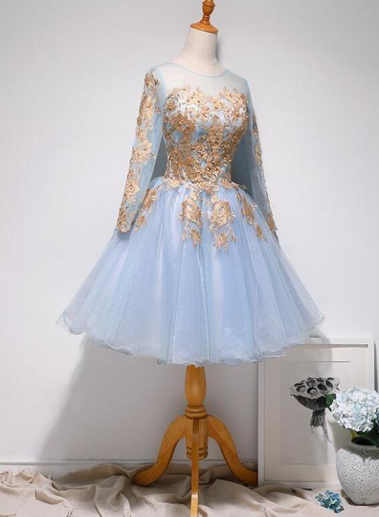 popular long sleeve Lace see through cute homecoming prom dress,BD0001