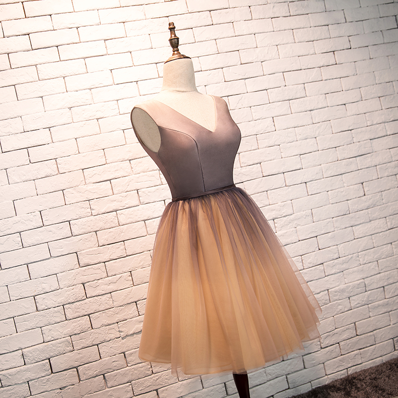 Cute Gradient Knee Length V-neckline Party Dress, Short Homecoming Dress