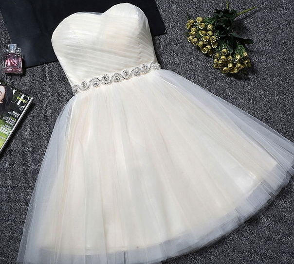 Lovely Tulle Lace-up Graduation Dresses, Short Prom Dresses, Prom Dress With Belt