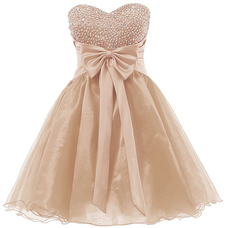 Lovely Organza Champagne Short Junior Prom Dresses, Sparkly Homecoming Dresses, Cute Formal Dresses