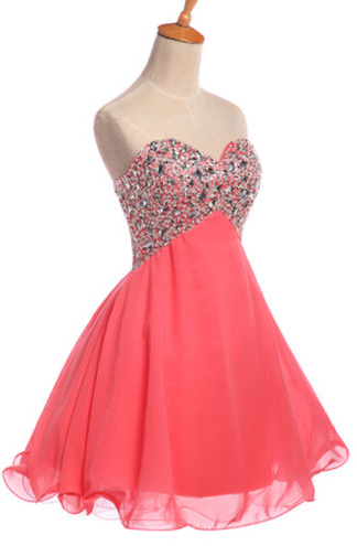 Charming And Lovely Ball Gown Chiffon Short Prom Dress, Homecoming Dress, Coral Prom Dress