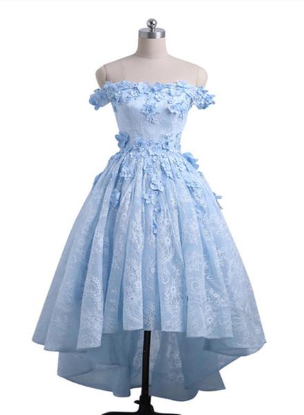 Ice Blue Off Shoulder High Low Party Dresses, Formal Gowns, Prom Dress