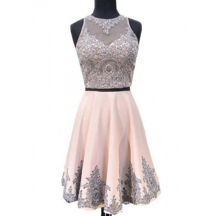 Beautiful Homecoming Dress, Two Pieces Homecoming Dress, Homecoming Dress Pink