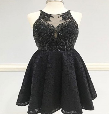 Homecoming Dress Lace, Lace Black Homecoming Dress, A-line Homecoming Dress, Homecoming Dress Black