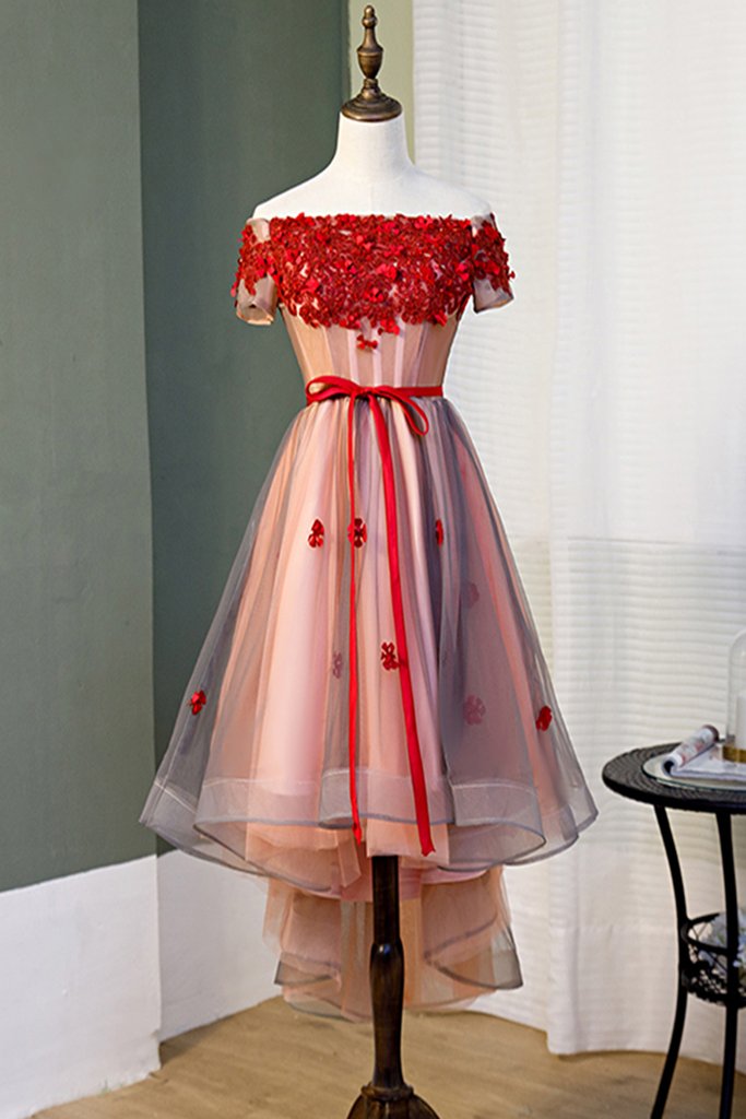 Pink Tulle Off Shoulder Short Pearl Prom Dress, Lace Homecoming Dress 2025 Pink Tulle Off Shoulder Short Pearl Prom Dress, Lace Homecoming Dress 2025