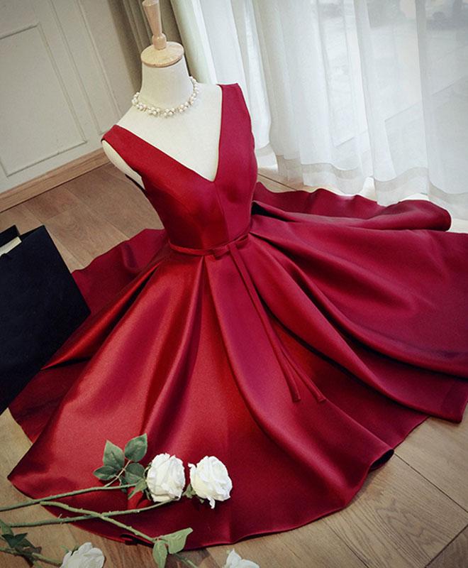 Simple Burgundy V Neck Short Prom Dress,burgundy Evening Dress
