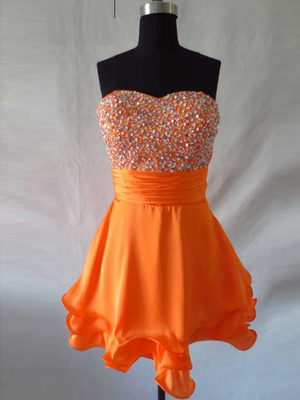 Orange Chiffon Homecoming Dresses,cute Cocktail Dresses