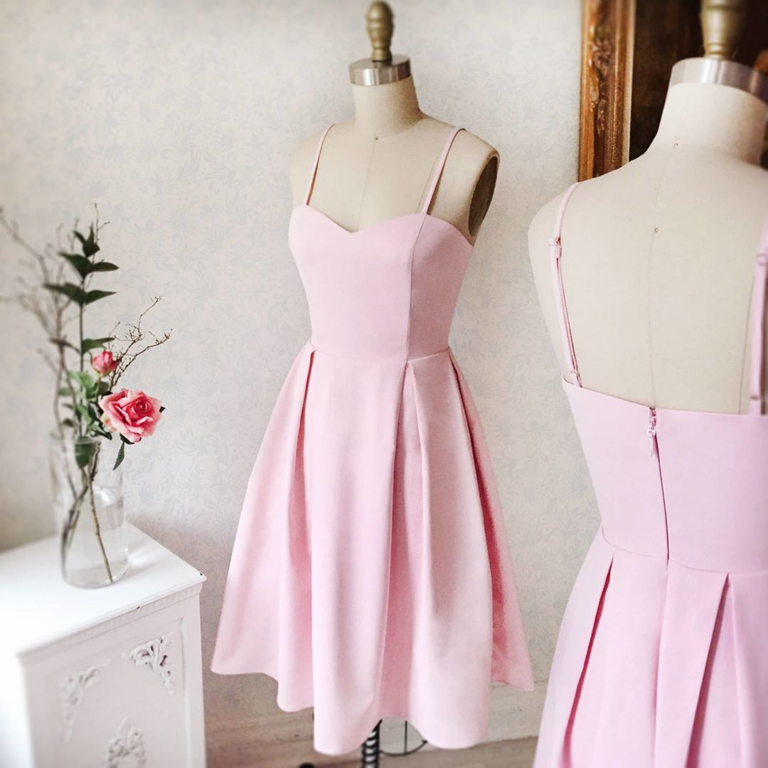 Charming Prom Dress, A Line Pink Short Homecoming Dress, Spaghetti Straps Prom Gown