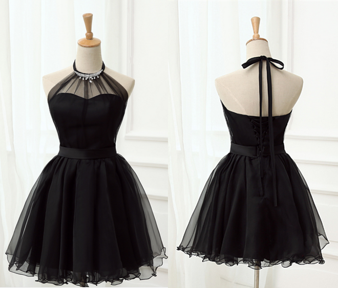 Tie Halter Little Black Dress Party Homecoming Dresses