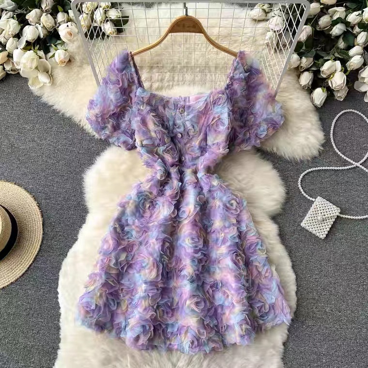 Fairy Dress,floral Dress , Cute Floral Waist-in A-line Dress