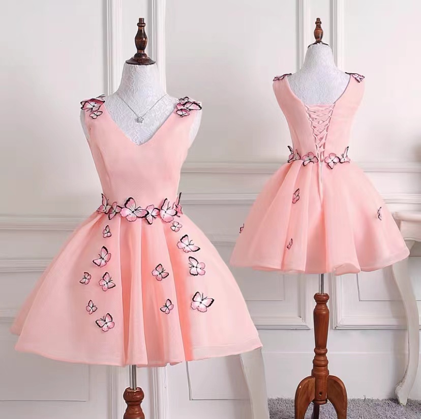 Pink Homecoming Dress,v-neck Party Dress,cute Short Dress,homecoming Dress