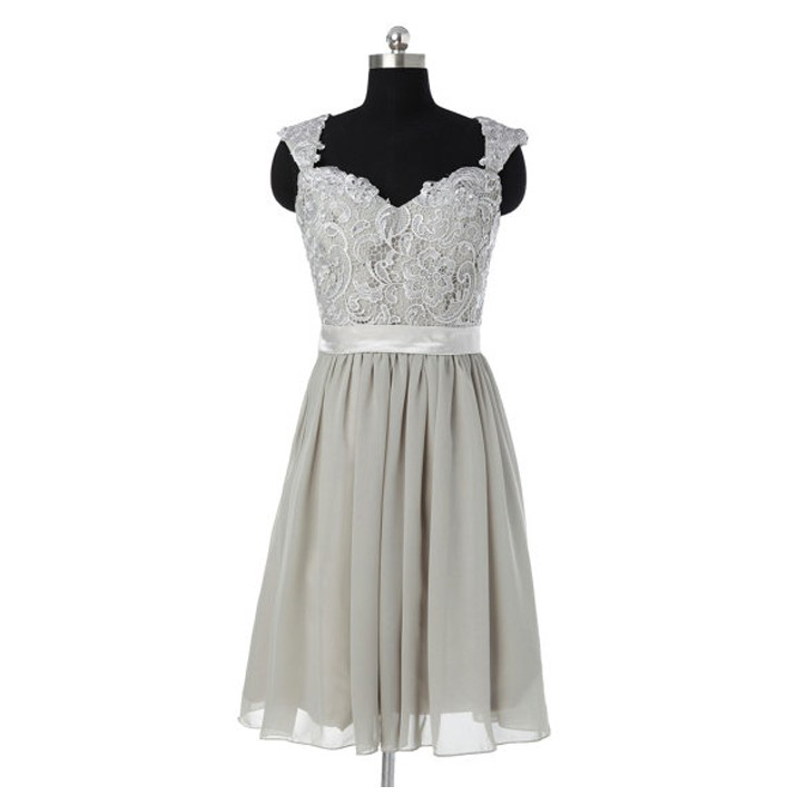 Gray Bridesmaid Dress, Lace Bridesmaid Dresses, Short Bridesmaid Dress, Sweet Heart Bridesmaid Dress