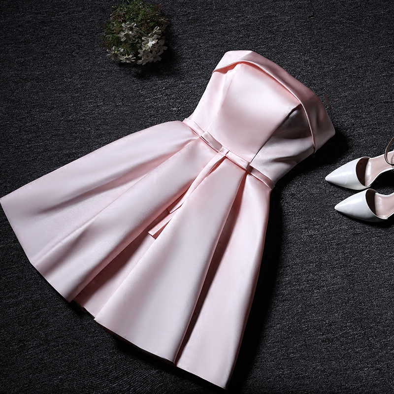 Pink Satin Scoop Short Homecoming Dress, A Line Short Bridesmaid Dress, Women Party Gowns