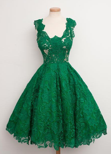 Green Prom Party Dress, Real Sample Lace Ball Gown Cocktail Homecoming Dress