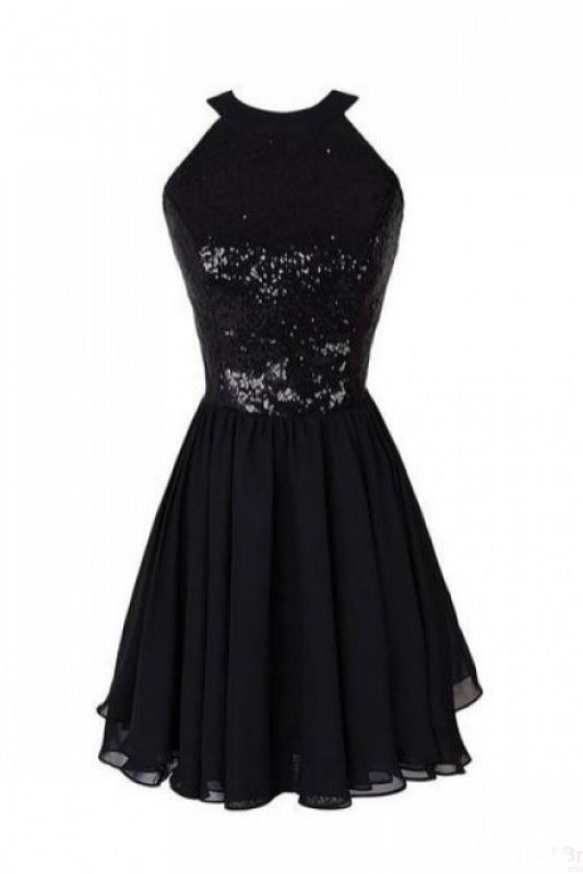 Black Jewel Chiffon Homecoming Dress With Sequins, A Line Sleeveless Sequined Short Prom Dress
