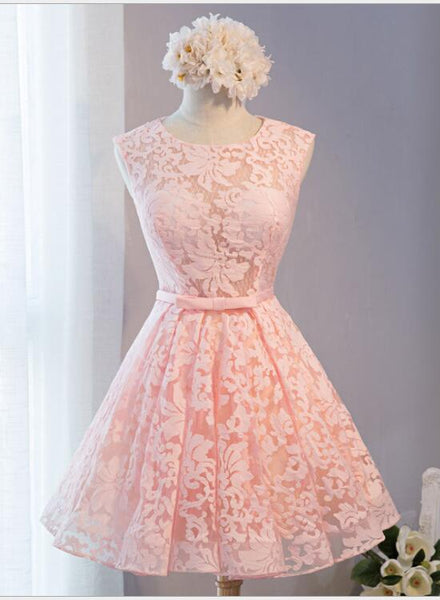 strapless open back dress One Shoulder Pink Lace Prom Dress Knee-Length – Newinlook main image 0