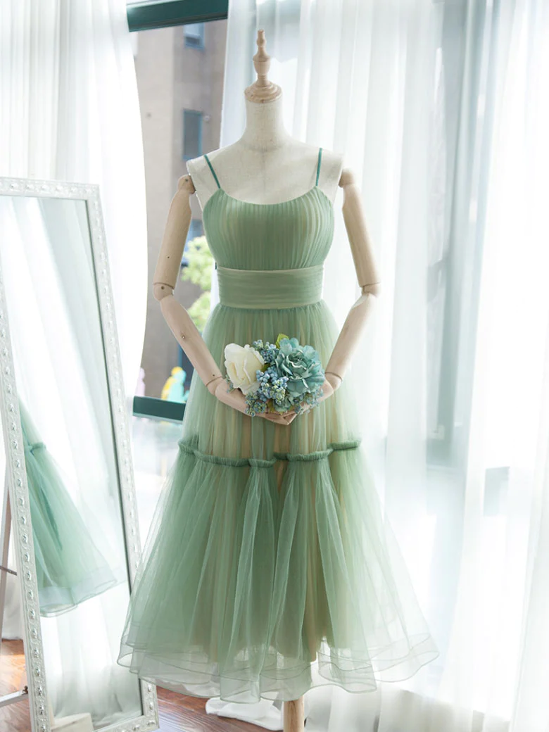 Simple A-line Tulle Green Short Prom Dress, Tulle Green Homecoming Dress