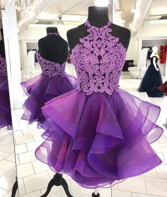white christmas dresses Straps Lavender V-Neck Tight Homecoming Dress with Appliques – FancyVestido
