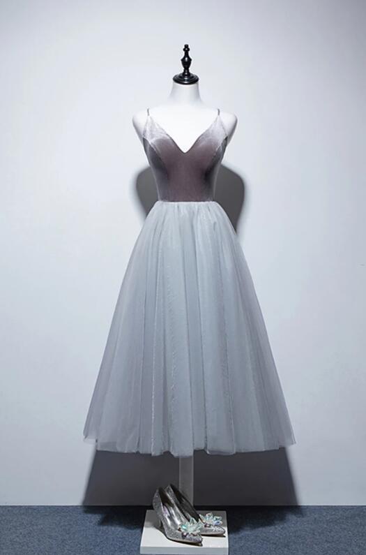 Spagatti Straps Velvet Tulle Floor Length Prom Dress