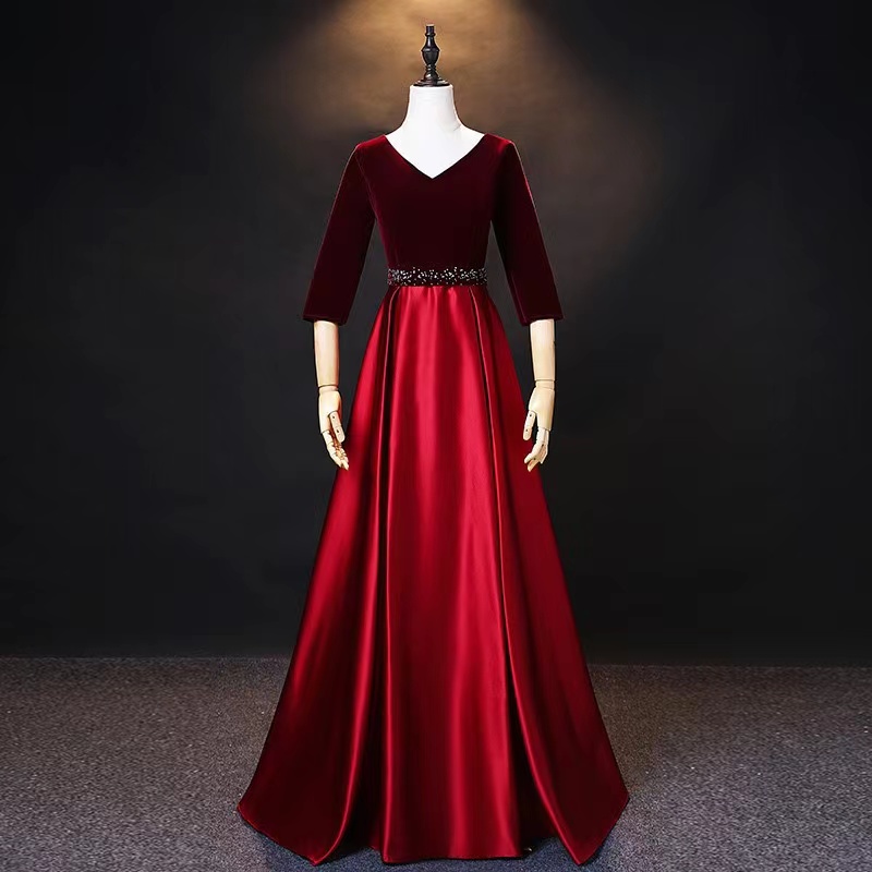 V-neck Prom Dress, Red Evening Dress,elegant Party Dress,formal Wedding Guest Dress