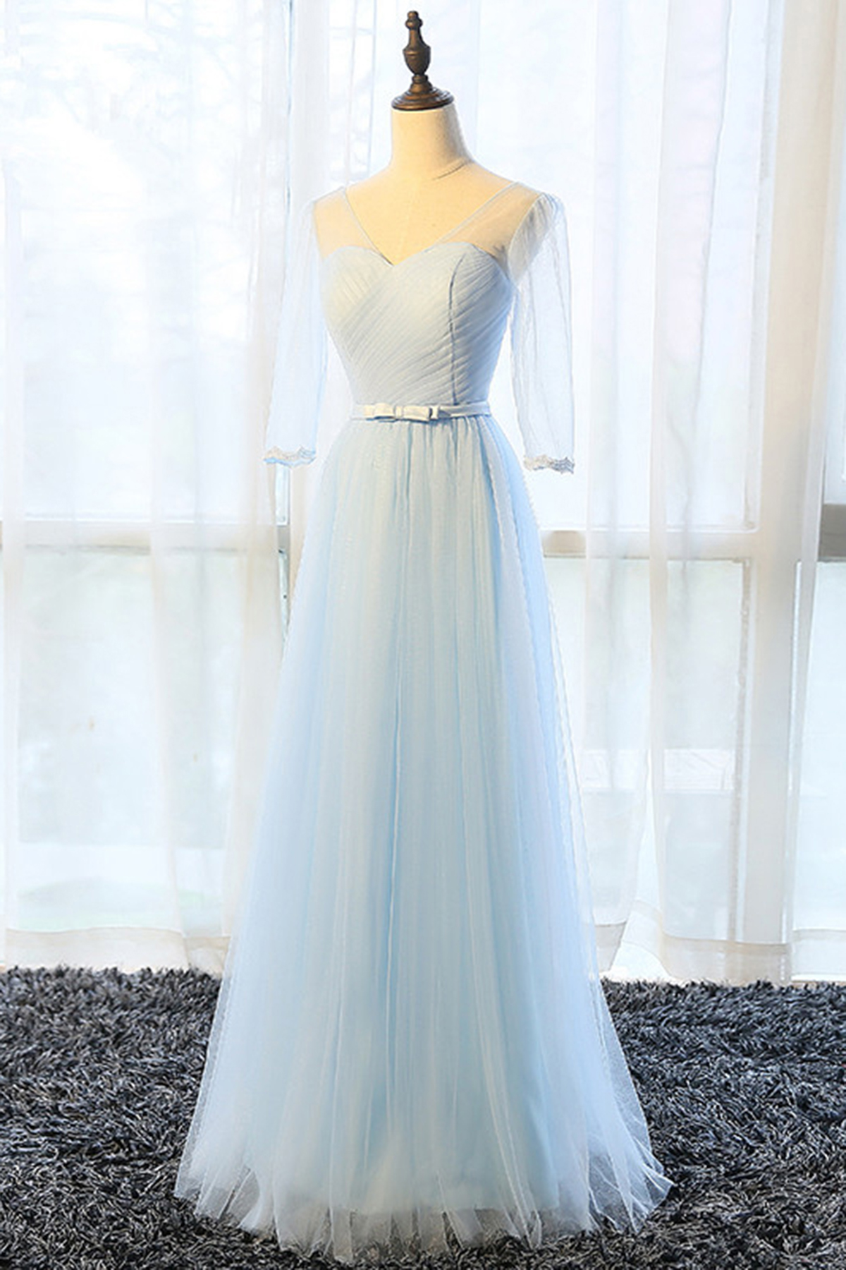 V Neck Tulle Formal Prom Dress, Modest Beautiful Long Prom Dress, Banquet Party Dress
