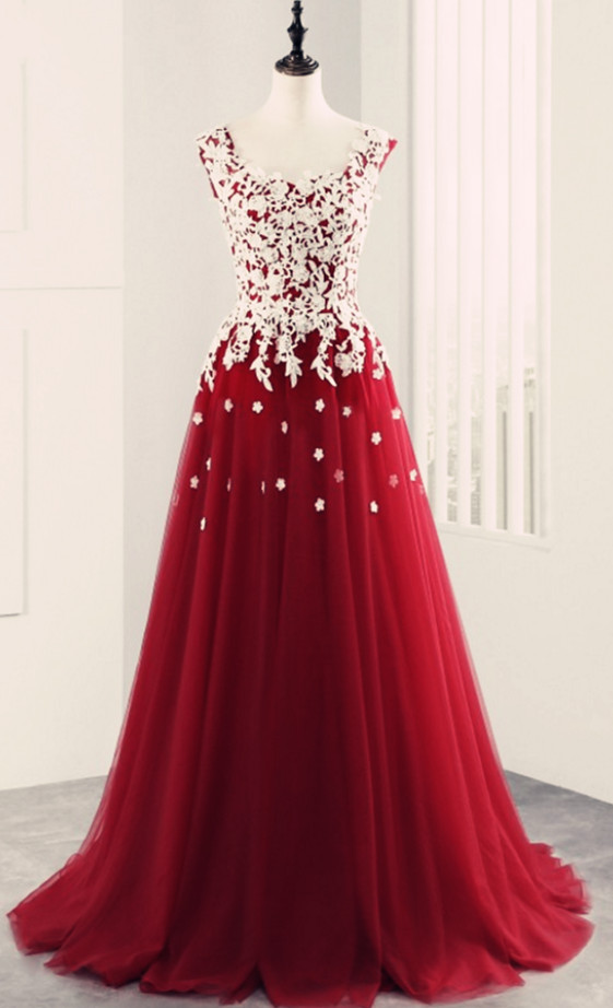 Lace Applique Formal Prom Dress, Modest Beautiful Long Prom Dress, Banquet Party Dress