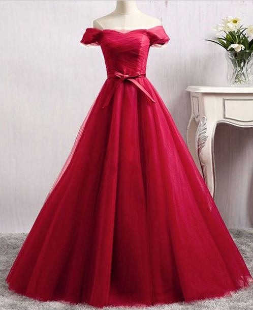 Elegant Sweetheart Tulle Off Shoulder Formal Prom Dress, Beautiful Long Prom Dress, Banquet Party Dress