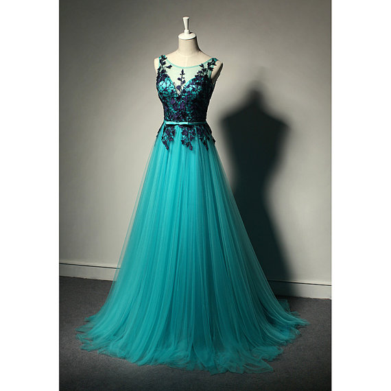 Elegant Sleeveless Tulle Lace Formal Prom Dress, Beautiful Long Prom Dress, Banquet Party Dress