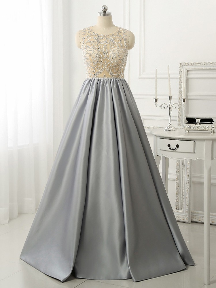 Elegant A-line Open Back Satin Formal Prom Dress, Beautiful Long Prom Dress, Banquet Party Dress