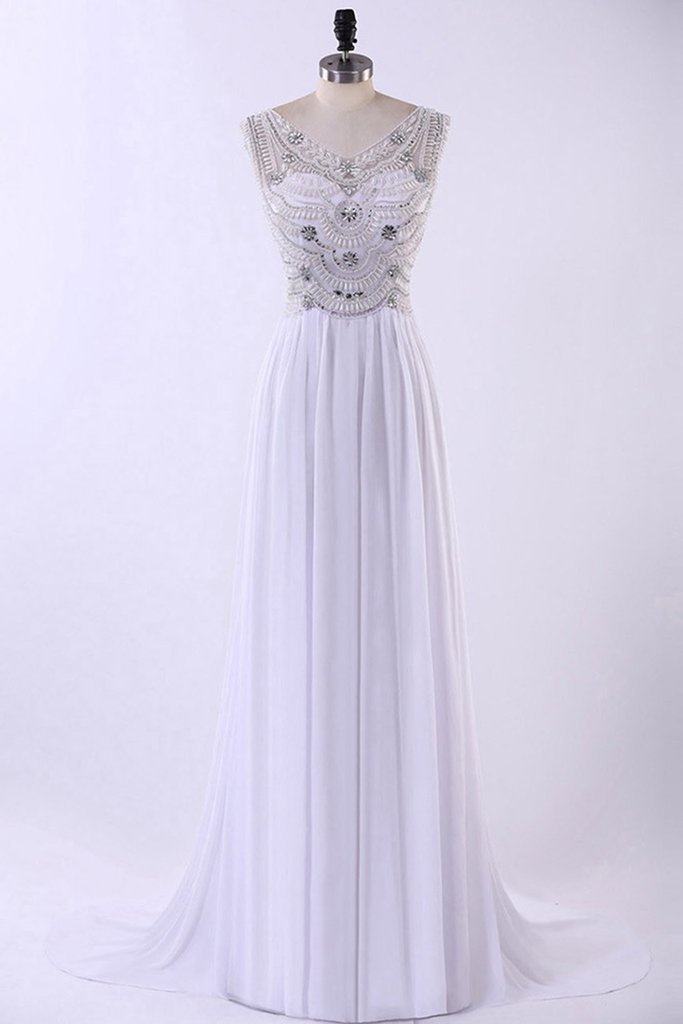 Elegant V Neck Sleeveless Chiffon Formal Prom Dress, Beautiful Prom Dress, Banquet Party Dress