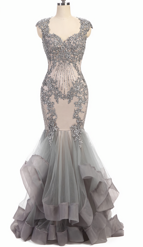 Gorgeous Mermaid Bateau Long Sleeves Tulle Floor-Length Prom Dresses main image 0